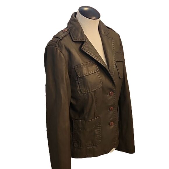 SOLD! Womens Vintage Kenneth Cole Reaction Army Green leather jacket size Medium - Picture 6 of 16